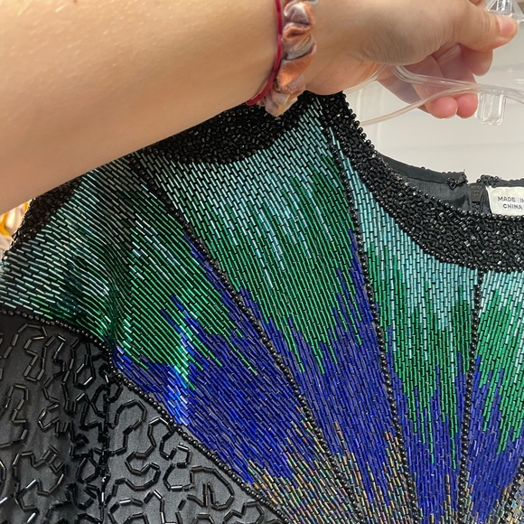 Oleg Cassin Beaded black, blue and green top - Picture 10 of 11